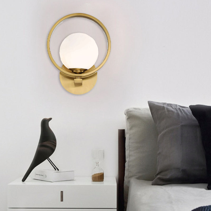 Contemporary Scandinavian Round Copper Glass 1-Light Wall Sconce Lamp For Living Room