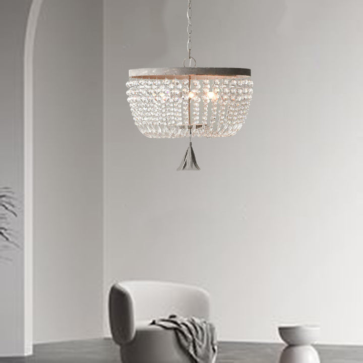 Lustre suspendu traditionnel français en fer rond avec cristaux à 2/3 lumières pour salon 