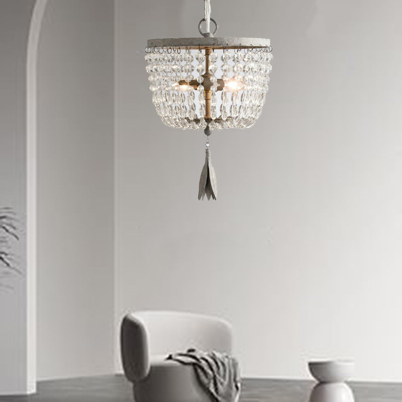 Traditionelle französische runde Eisen-Kristall 2/3-Licht Pendelleuchte für Wohnzimmer 