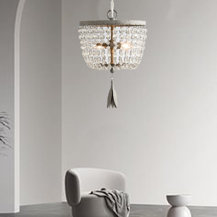 Traditionelle französische runde Eisen-Kristall 2/3-Licht Pendelleuchte für Wohnzimmer 