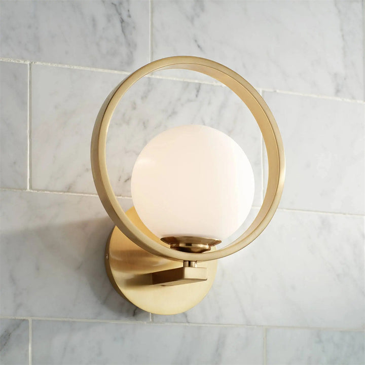 Applique murale contemporaine scandinave en verre cuivre rond à 1 lumière pour salon 