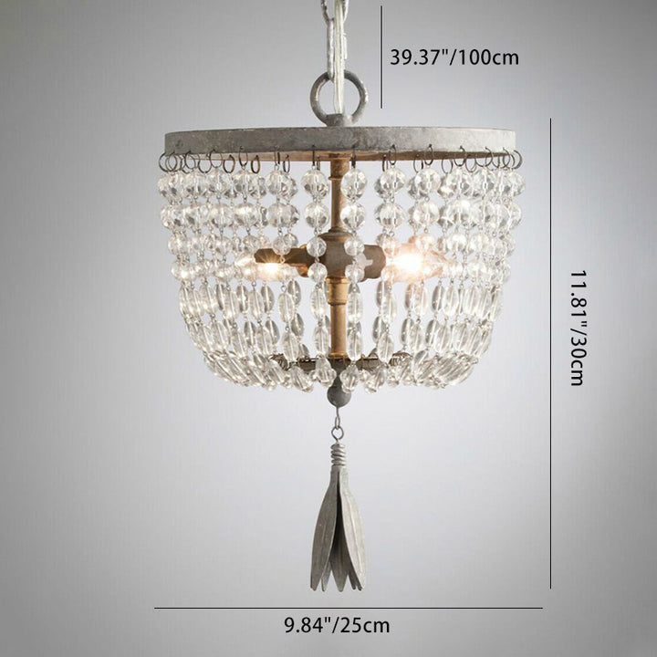 Lustre suspendu traditionnel français en fer rond avec cristaux à 2/3 lumières pour salon 