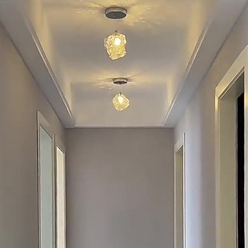 Contemporary Nordic Irregular Cube Iron Glass 1-Light Semi-Flush Mount Ceiling Light For Living Room