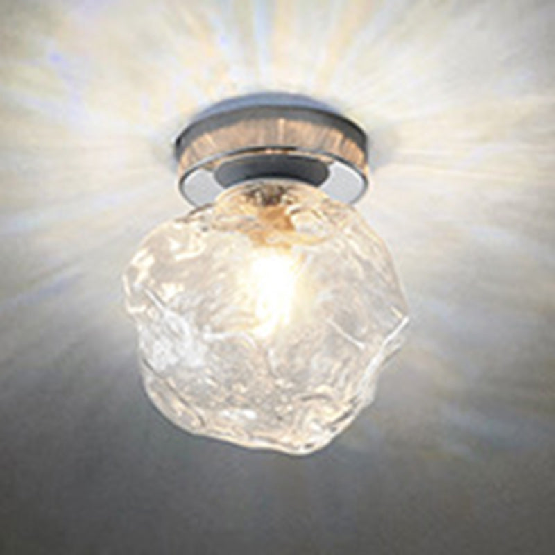 Contemporary Nordic Irregular Cube Iron Glass 1-Light Semi-Flush Mount Ceiling Light For Living Room