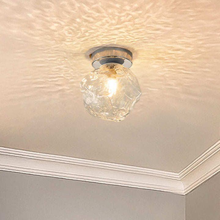 Contemporary Nordic Irregular Cube Iron Glass 1-Light Semi-Flush Mount Ceiling Light For Living Room
