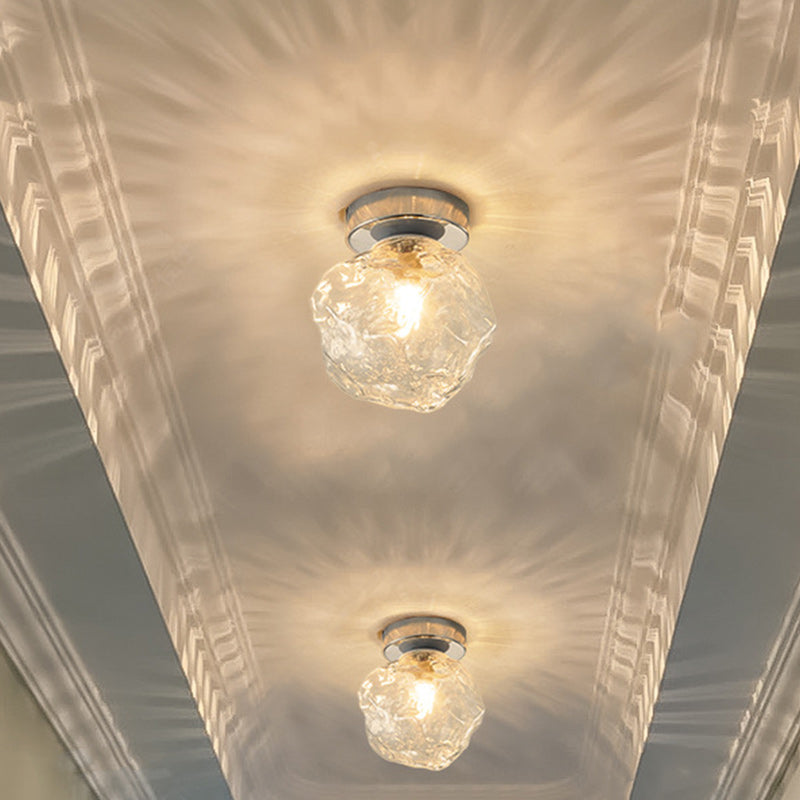 Contemporary Nordic Irregular Cube Iron Glass 1-Light Semi-Flush Mount Ceiling Light For Living Room