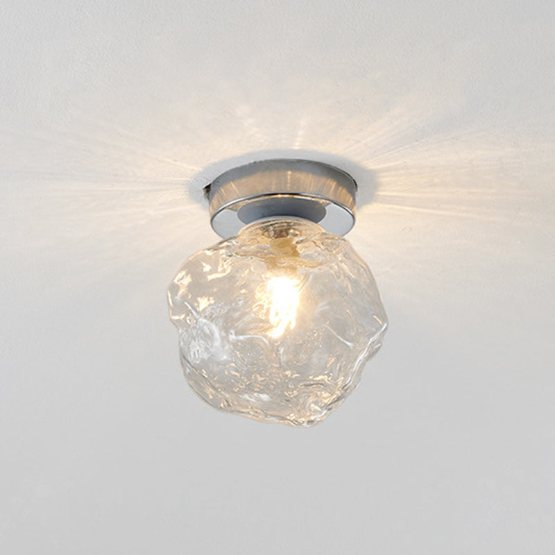 Contemporary Nordic Irregular Cube Iron Glass 1-Light Semi-Flush Mount Ceiling Light For Living Room