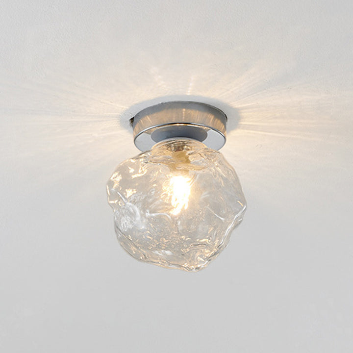 Contemporary Nordic Irregular Cube Iron Glass 1-Light Semi-Flush Mount Ceiling Light For Living Room