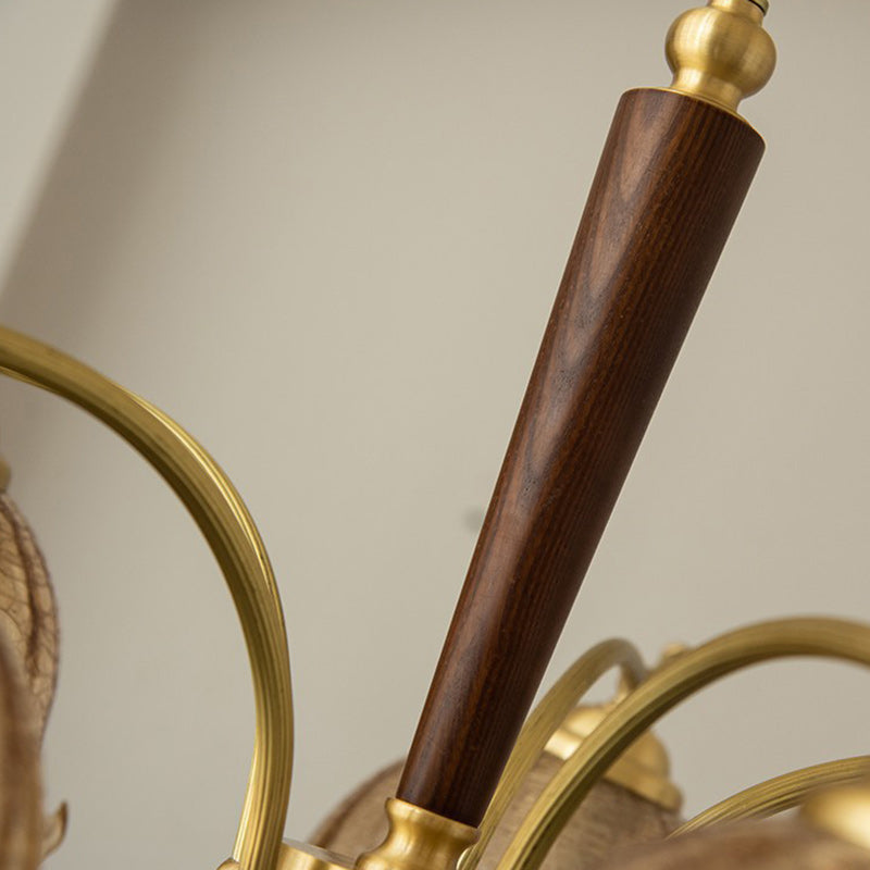 Dôme traditionnel français en cuivre, bois et verre, lustre à 3/5 lumières pour salon 