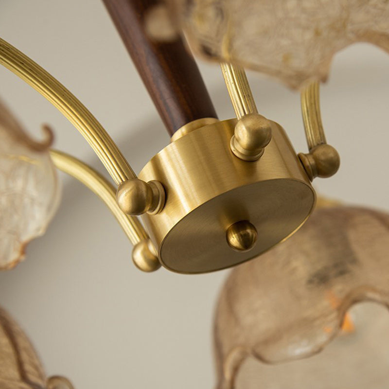 Dôme traditionnel français en cuivre, bois et verre, lustre à 3/5 lumières pour salon 