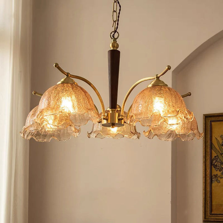 Dôme traditionnel français en cuivre, bois et verre, lustre à 3/5 lumières pour salon 