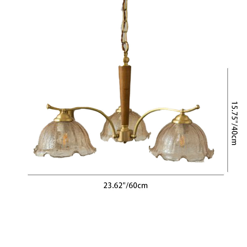 Dôme traditionnel français en cuivre, bois et verre, lustre à 3/5 lumières pour salon 