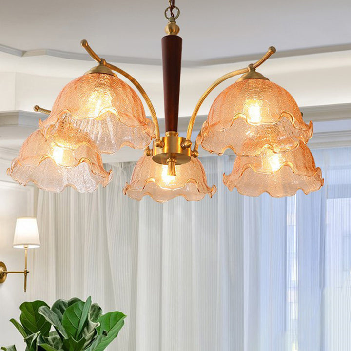 Dôme traditionnel français en cuivre, bois et verre, lustre à 3/5 lumières pour salon 