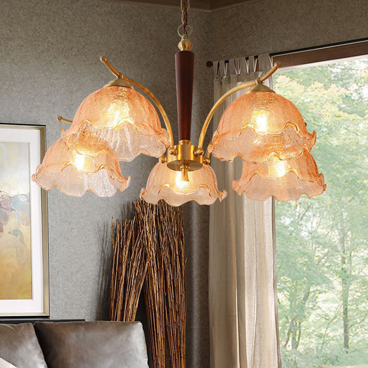 Dôme traditionnel français en cuivre, bois et verre, lustre à 3/5 lumières pour salon 