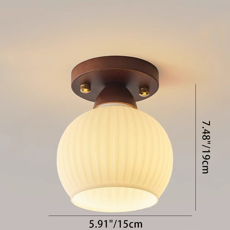 Plafonnier semi-encastré à 1 lumière en bois ovale japonais traditionnel avec verre pour salon 