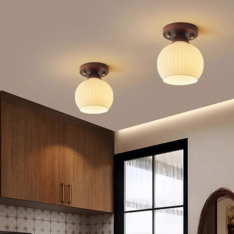 Plafonnier semi-encastré à 1 lumière en bois ovale japonais traditionnel avec verre pour salon 