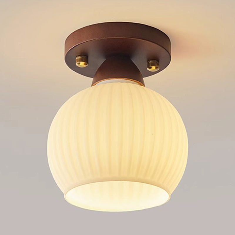 Plafonnier semi-encastré à 1 lumière en bois ovale japonais traditionnel avec verre pour salon 