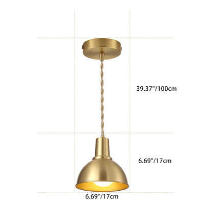 Contemporary Scandinavian Drum Copper 1-Light Pendant Light For Living Room
