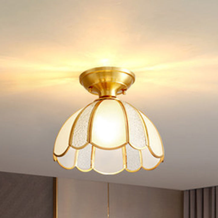 Luz de techo semi-empotrada de vidrio de cobre en forma de cúpula de lujo contemporáneo para sala de estar 