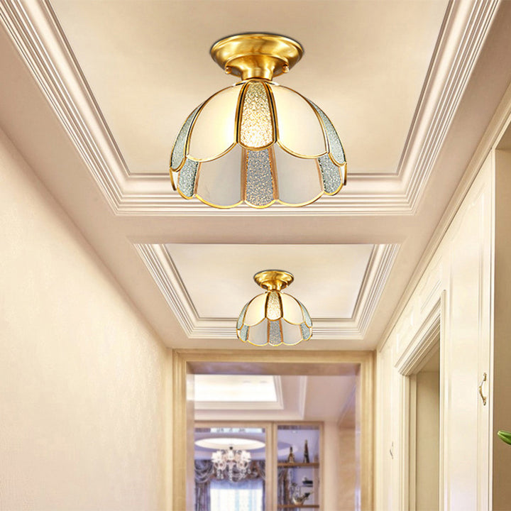 Luz de techo semi-empotrada de vidrio de cobre en forma de cúpula de lujo contemporáneo para sala de estar 