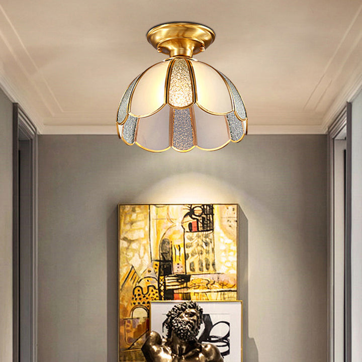Luz de techo semi-empotrada de vidrio de cobre en forma de cúpula de lujo contemporáneo para sala de estar 