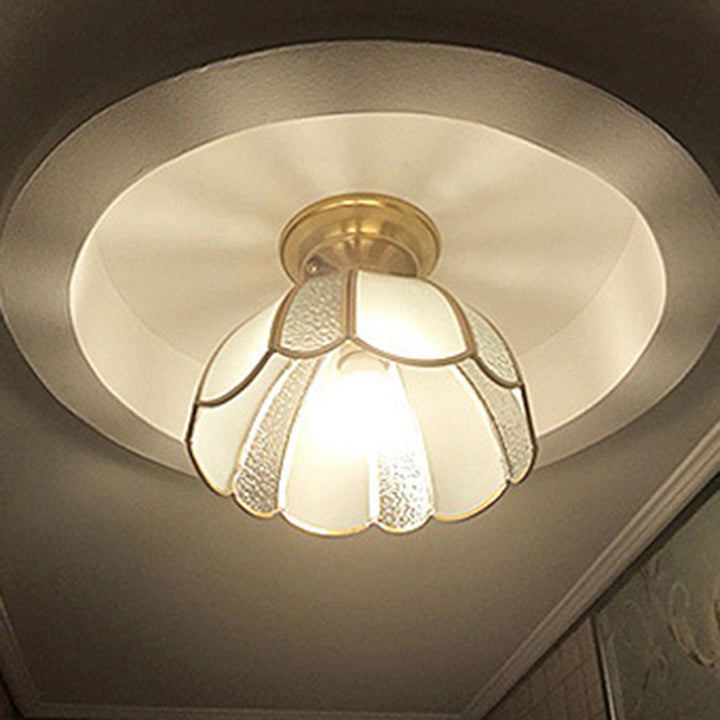 Luz de techo semi-empotrada de vidrio de cobre en forma de cúpula de lujo contemporáneo para sala de estar 