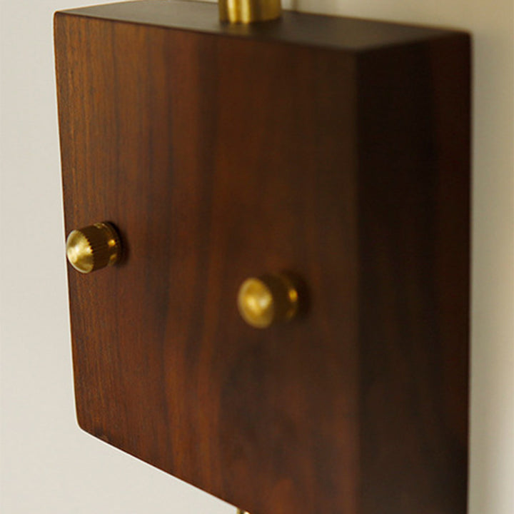 Traditional Japanese Trapezoid Copper Walnut Wood Glass 1-Light Wall Sconce Lamp For Living Room