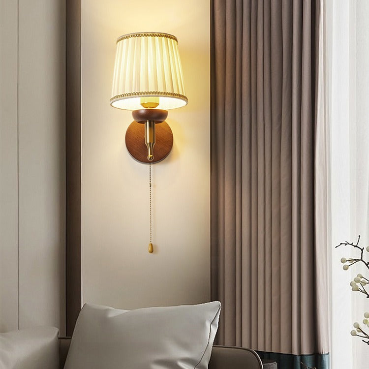 Lámpara Aplique de Pared de 1 Luz de Tela de Madera de Hierro Retro Contemporáneo para Sala de Estar 