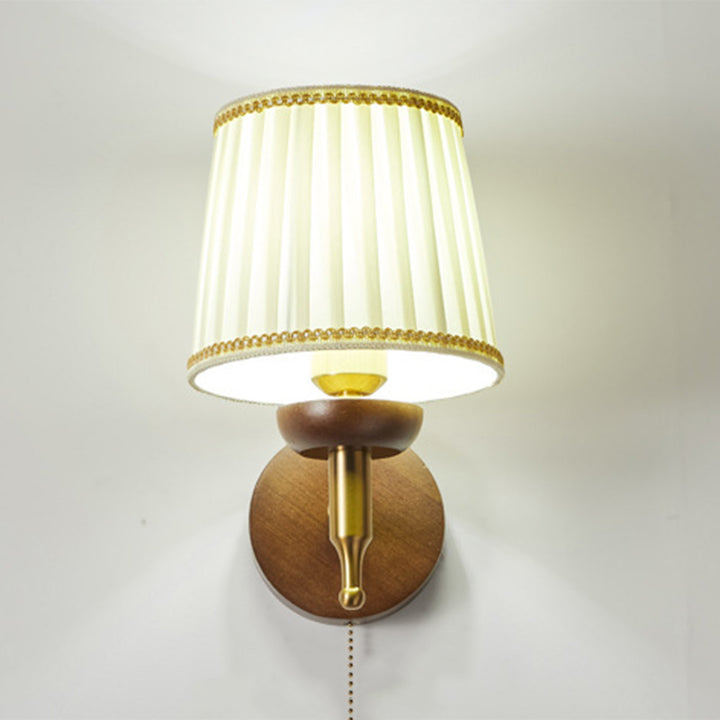 Lámpara Aplique de Pared de 1 Luz de Tela de Madera de Hierro Retro Contemporáneo para Sala de Estar 