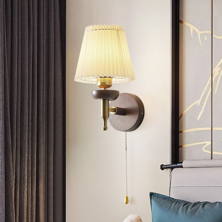 Lámpara Aplique de Pared de 1 Luz de Tela de Madera de Hierro Retro Contemporáneo para Sala de Estar 