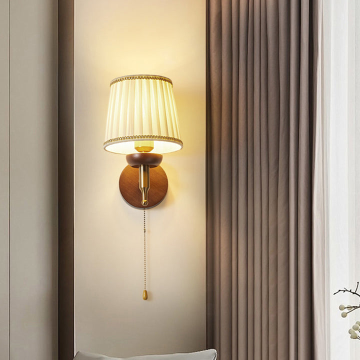 Lámpara Aplique de Pared de 1 Luz de Tela de Madera de Hierro Retro Contemporáneo para Sala de Estar 