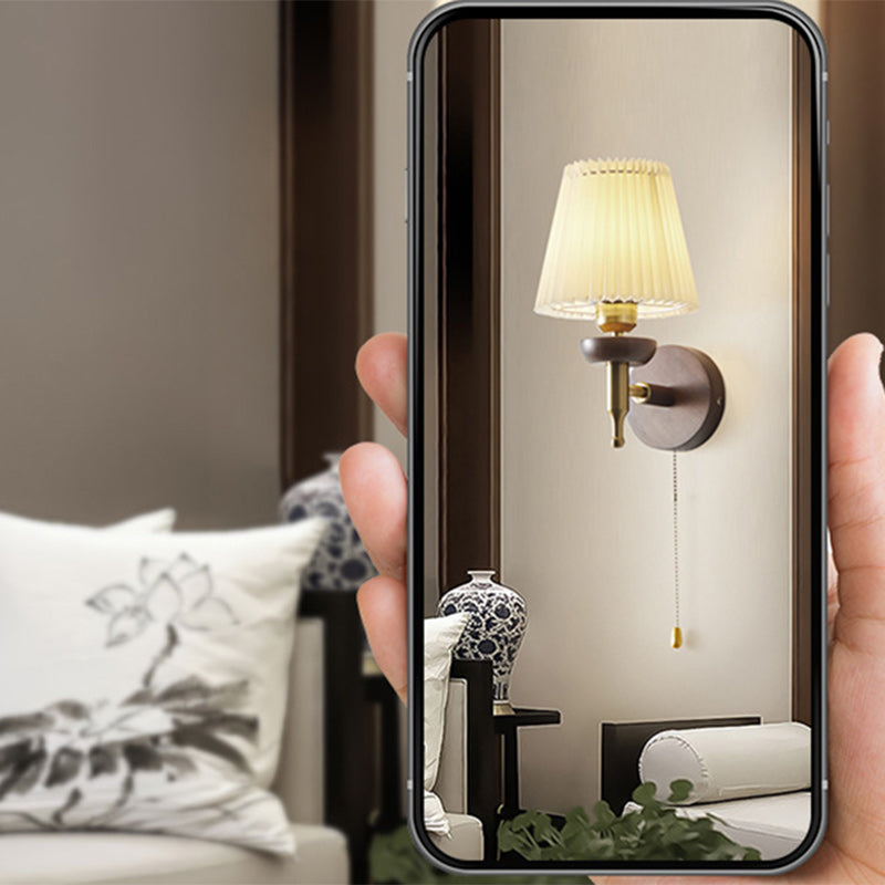 Lámpara Aplique de Pared de 1 Luz de Tela de Madera de Hierro Retro Contemporáneo para Sala de Estar 