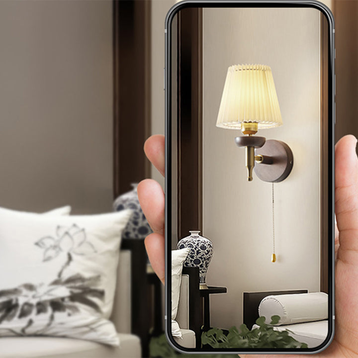 Lámpara Aplique de Pared de 1 Luz de Tela de Madera de Hierro Retro Contemporáneo para Sala de Estar 