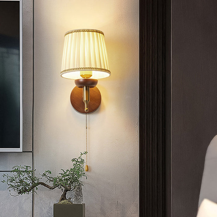 Lámpara Aplique de Pared de 1 Luz de Tela de Madera de Hierro Retro Contemporáneo para Sala de Estar 