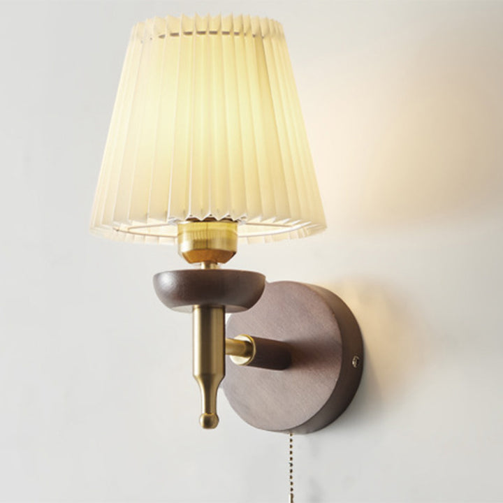 Lámpara Aplique de Pared de 1 Luz de Tela de Madera de Hierro Retro Contemporáneo para Sala de Estar 
