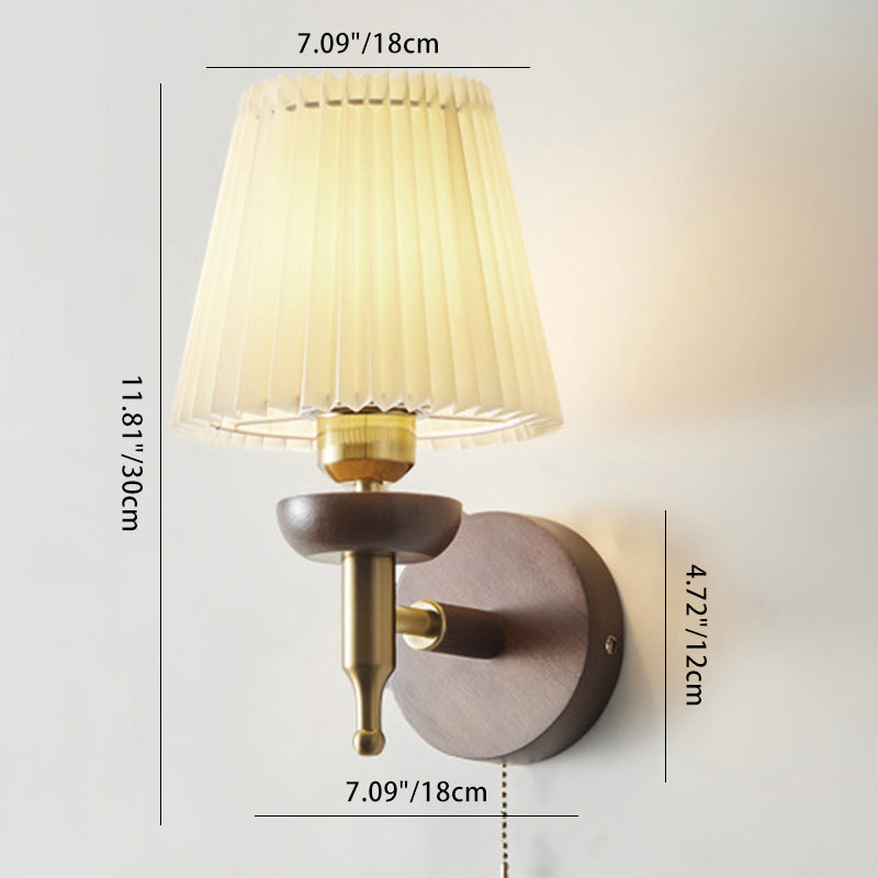 Lámpara Aplique de Pared de 1 Luz de Tela de Madera de Hierro Retro Contemporáneo para Sala de Estar 