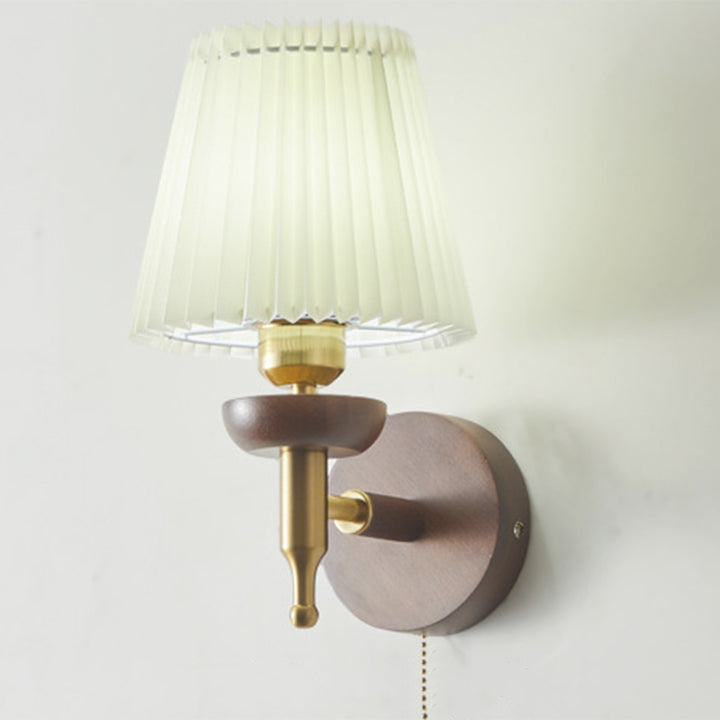 Lámpara Aplique de Pared de 1 Luz de Tela de Madera de Hierro Retro Contemporáneo para Sala de Estar 