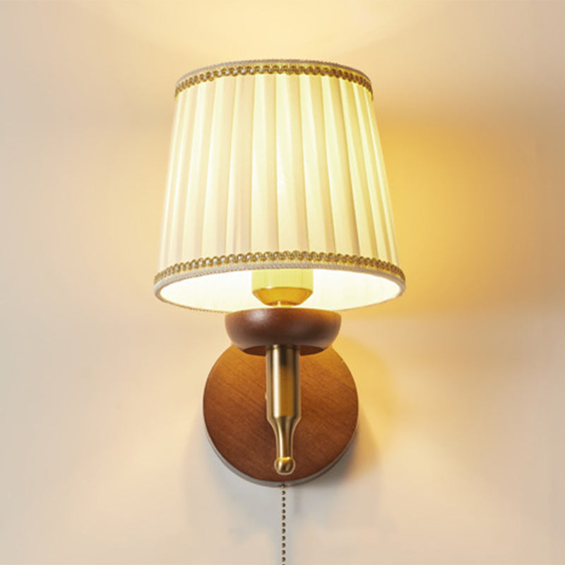Lámpara Aplique de Pared de 1 Luz de Tela de Madera de Hierro Retro Contemporáneo para Sala de Estar 