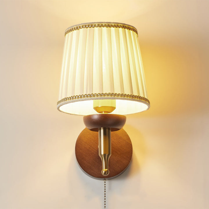 Lámpara Aplique de Pared de 1 Luz de Tela de Madera de Hierro Retro Contemporáneo para Sala de Estar 
