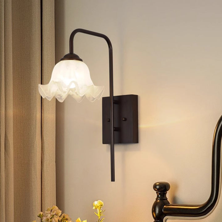 Applique Murale Traditionnelle Rustique en Fer, Bois et Verre à 1 Lumière pour Salon 