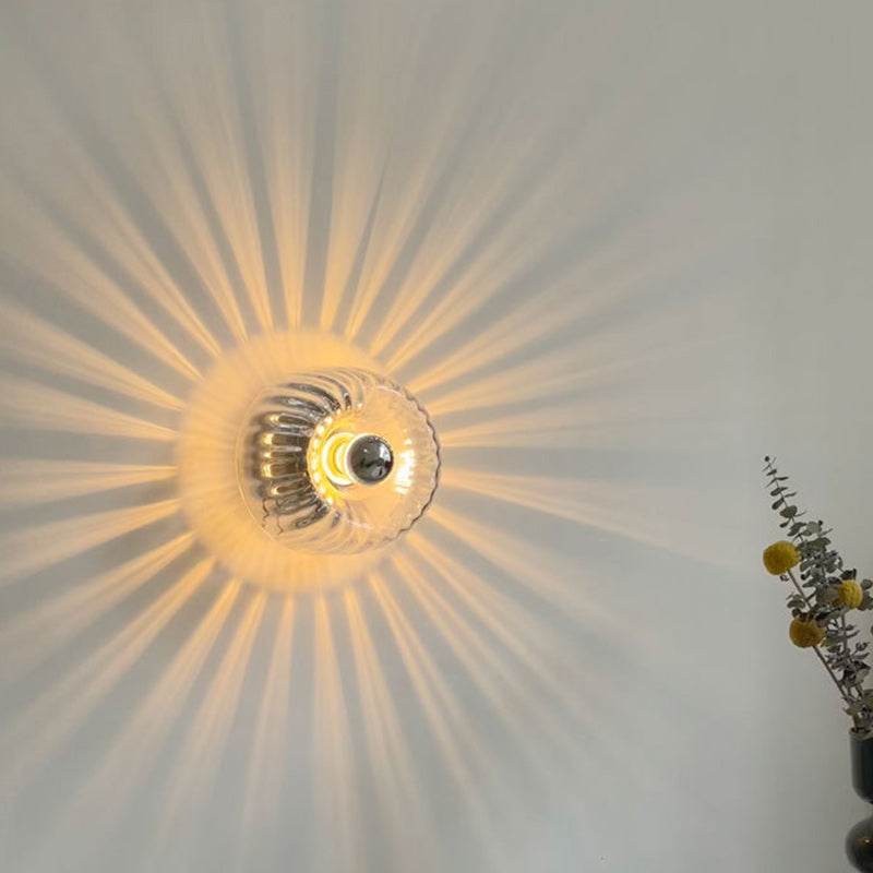 Modern Minimalist Round Iron Glass 1-Light Wall Sconce Lamp For Living Room