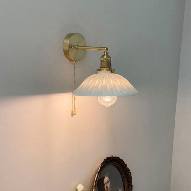 Traditional Japanese Round Copper Ceramic 1-Light Wall Sconce Lamp For Living Room