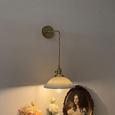 Traditional Japanese Round Copper Ceramic 1-Light Wall Sconce Lamp For Living Room