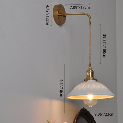 Traditional Japanese Round Copper Ceramic 1-Light Wall Sconce Lamp For Living Room
