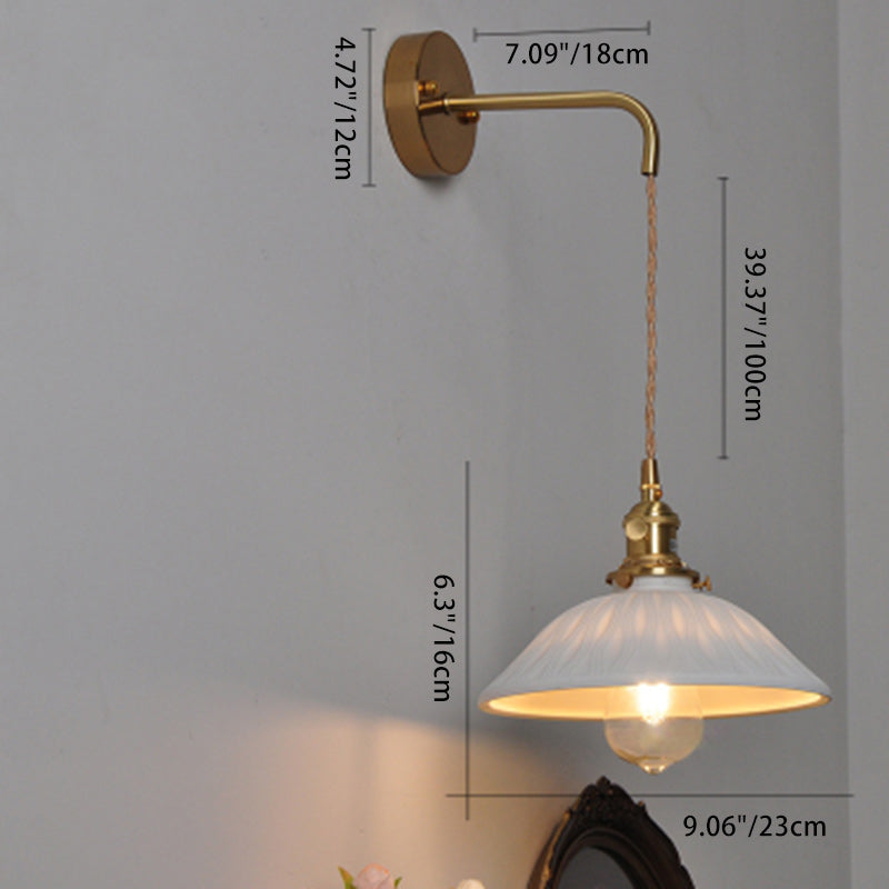 Traditional Japanese Round Copper Ceramic 1-Light Wall Sconce Lamp For Living Room