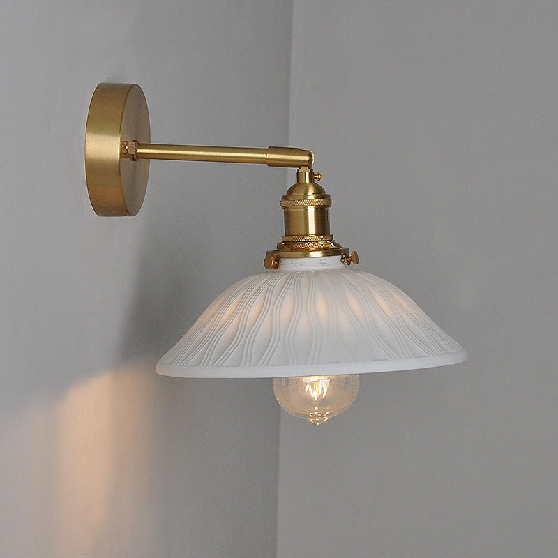Traditional Japanese Round Copper Ceramic 1-Light Wall Sconce Lamp For Living Room