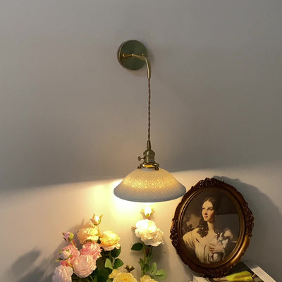 Traditional Japanese Round Copper Ceramic 1-Light Wall Sconce Lamp For Living Room