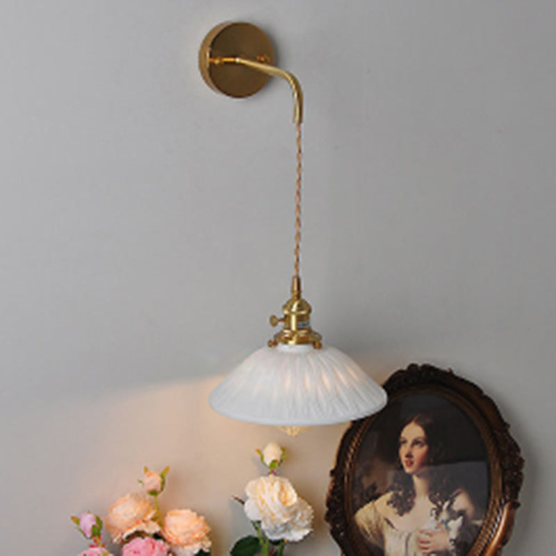 Traditional Japanese Round Copper Ceramic 1-Light Wall Sconce Lamp For Living Room