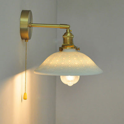 Traditional Japanese Round Copper Ceramic 1-Light Wall Sconce Lamp For Living Room