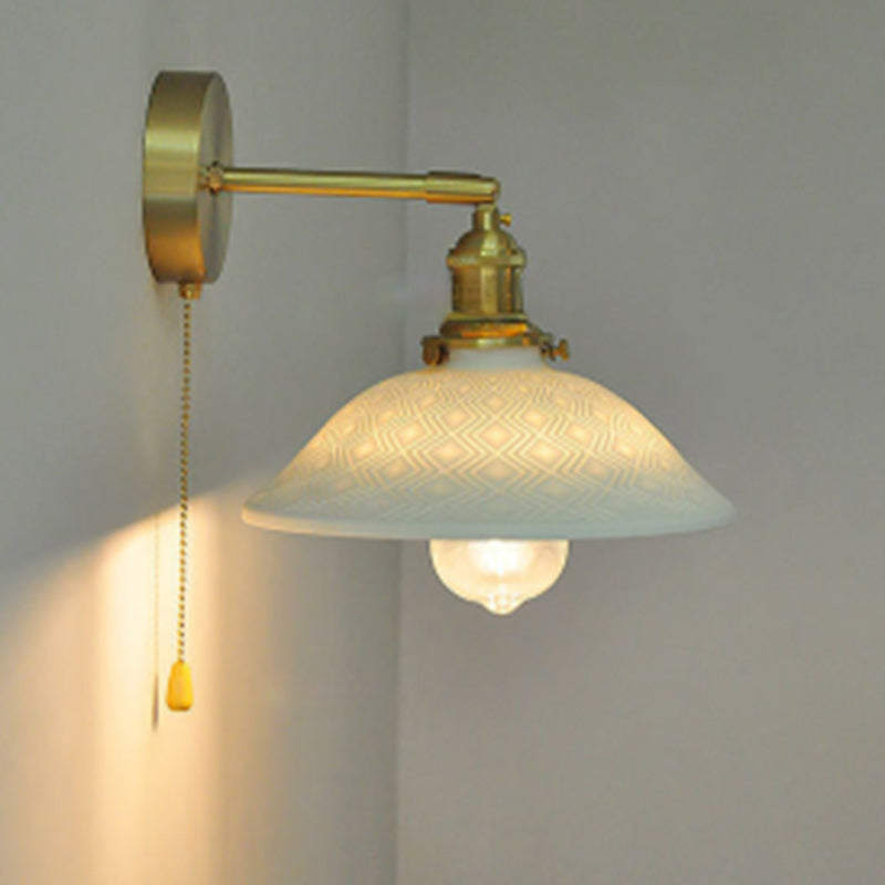 Traditional Japanese Round Copper Ceramic 1-Light Wall Sconce Lamp For Living Room